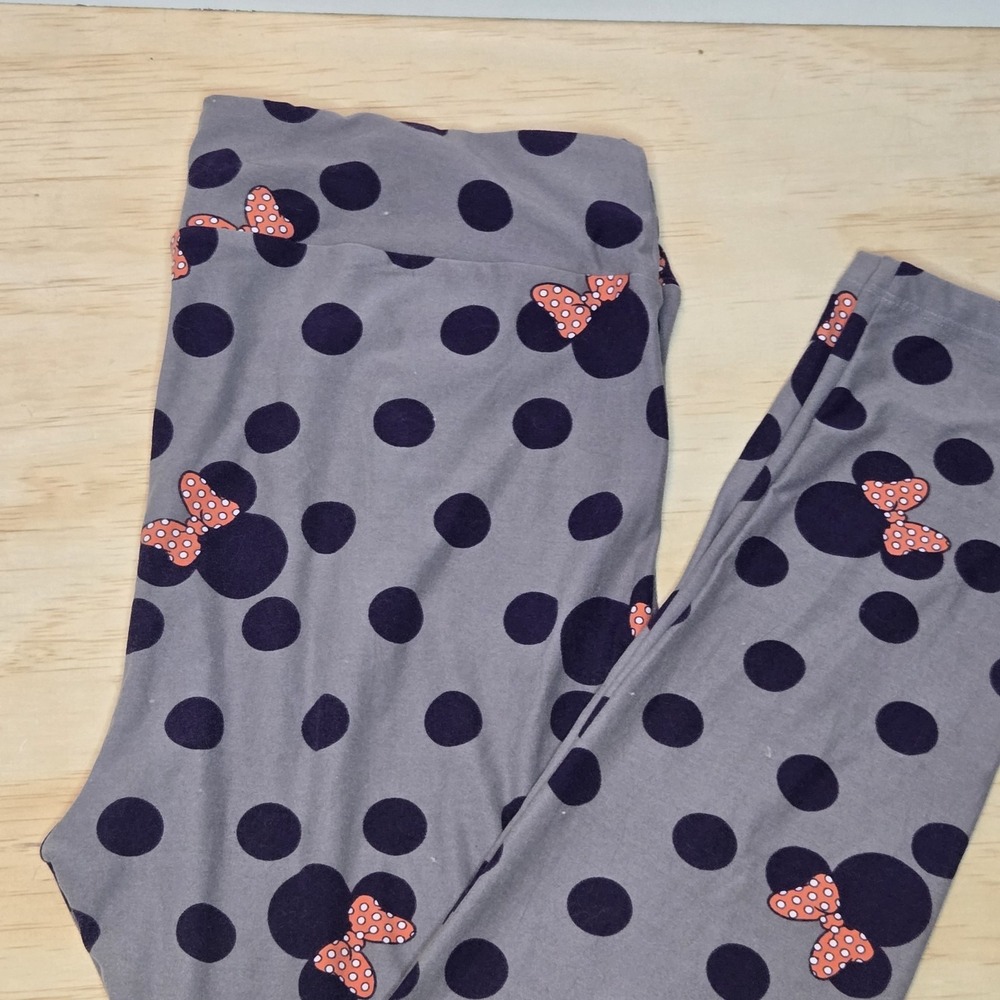 LuLaRoe Tall & Curvy Leggings Gray & Navy Blue Minnie‎ Mouse